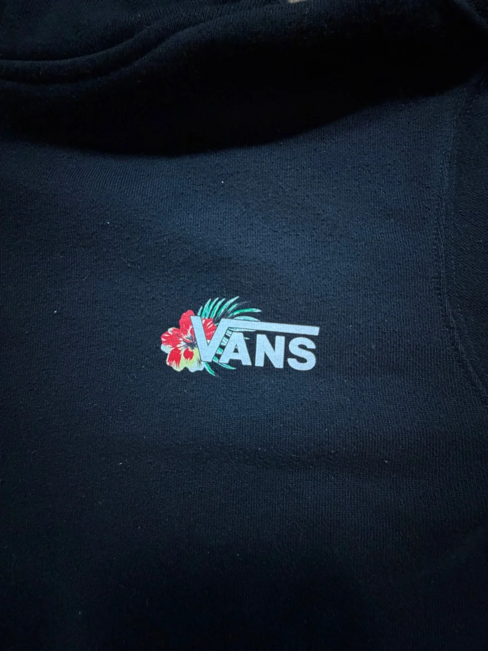 Vans Black Crewneck Hoodie with Floral Checker Sleeve Accents B7